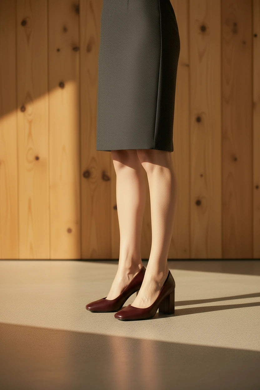 Tacones cerrados de piel color borgoña con diseño elegante y estilizado, calzado de lujo para mujer de MD